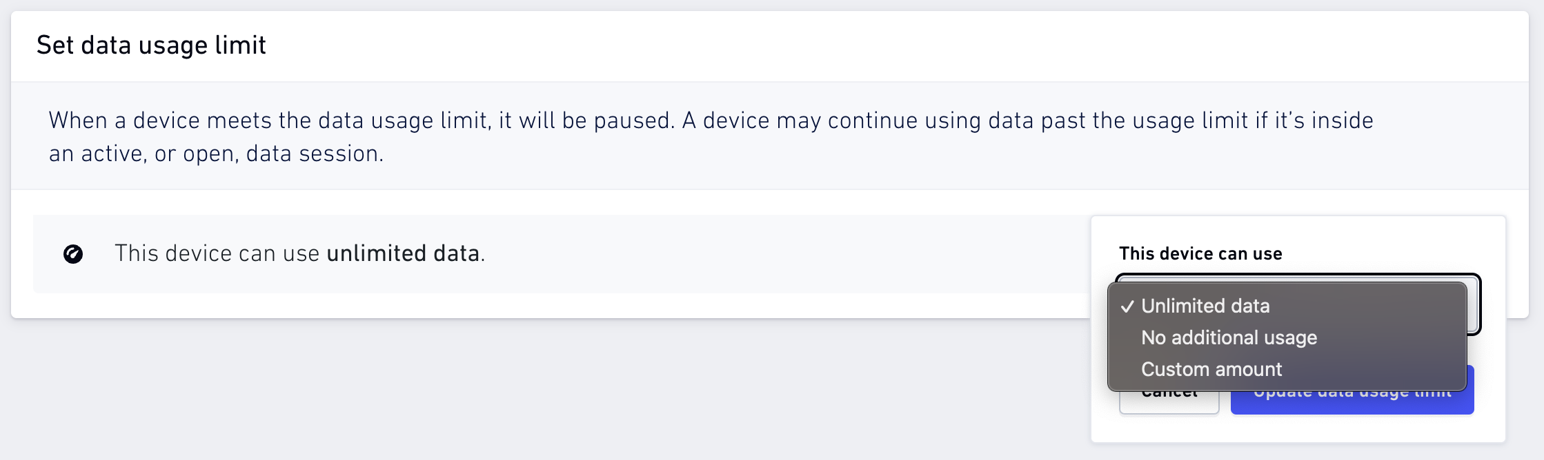 Set data usage limits Hologram